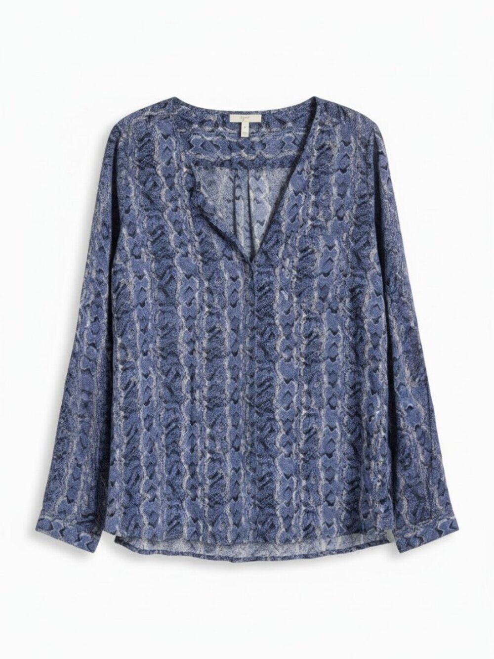 Joie Silk Blue Abstract Snake Print Blouse Long Sleeve V-Neck Women's Medium